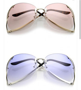 Rimless Curved Metal Arms Round Tinted Lens